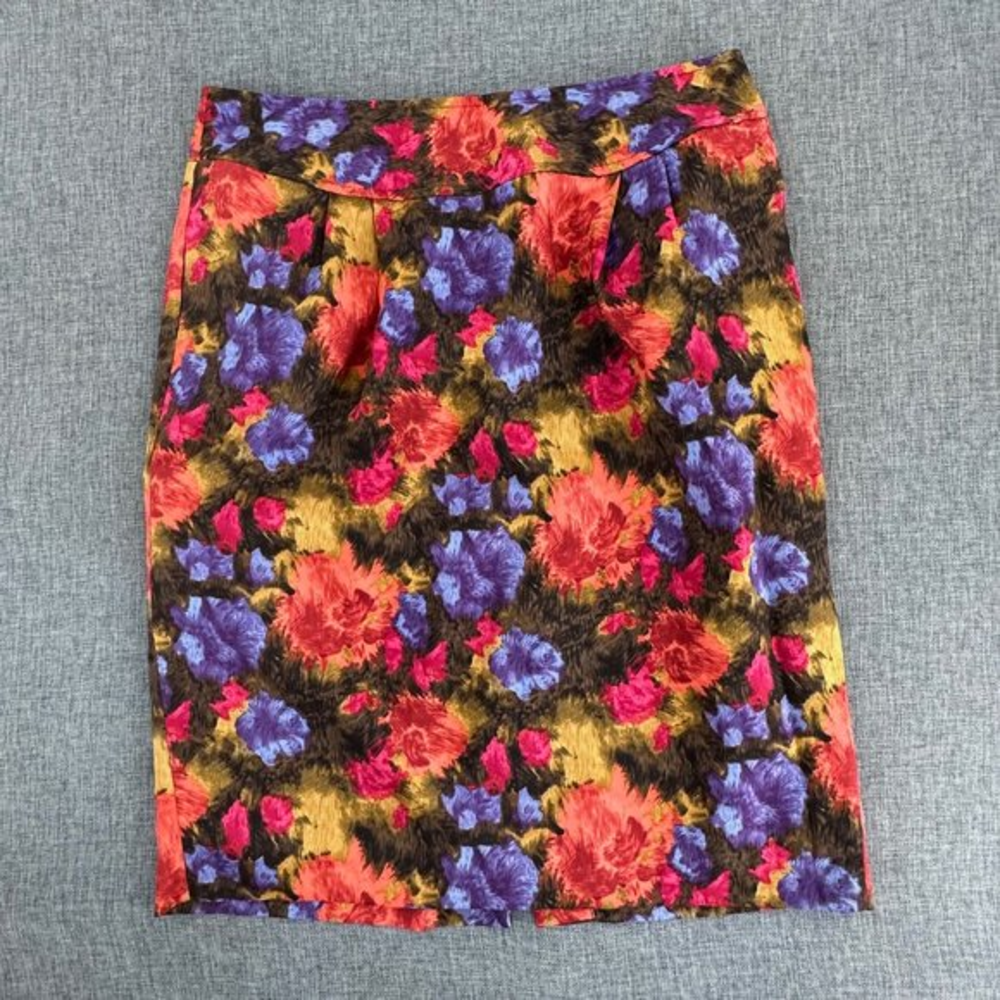 Liz Claiborne Pencil Skirt Floral Size 4 Red‎ Purple Pink Yellow Work Business